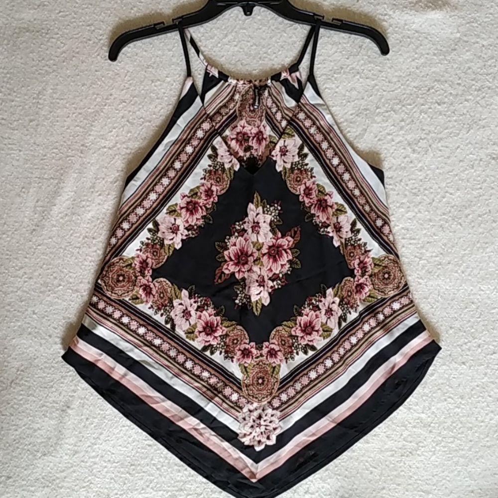 Women's Black & Pink Floral Cami Top V-bottom